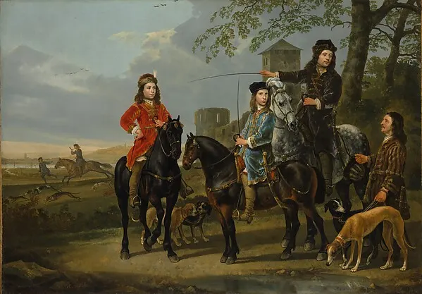 Equestrian Portrait of Cornelis (1639–1680) and Michiel Pompe van Meerdervoort (1638–1653) with Their Tutor and Coachman — Aelbert Cuyp — praca twórcy Dawid Grabowska na Freshwall Marketplace