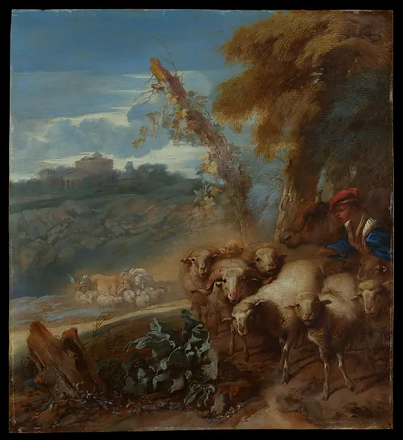 Roman Landscape with a Shepherd and Sheep — Giovanni Benedetto Castiglione (Il Grechetto) — praca twórcy Michał Witkowski na Freshwall Marketplace