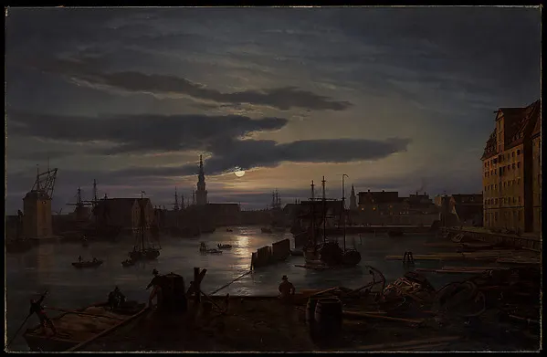 Copenhagen Harbor by Moonlight — Johan Christian Dahl — praca twórcy Sebastian Sadowska na Freshwall Marketplace