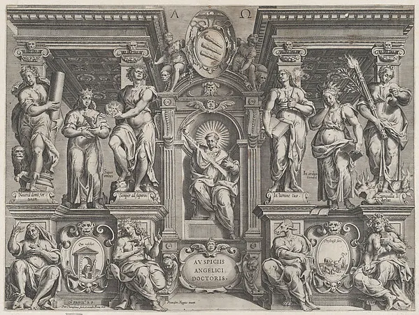 Allegorical thesis print with various figures, set in an architectural structure — Philippe Thomassin — praca twórcy Julia Kaczmarek na Freshwall Marketplace