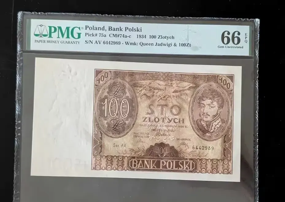 100 Złotych 1934 - PMG 66 EPQ wariant dwie kreski w znaku wodnym — praca twórcy Tomasz na Freshwall Marketplace