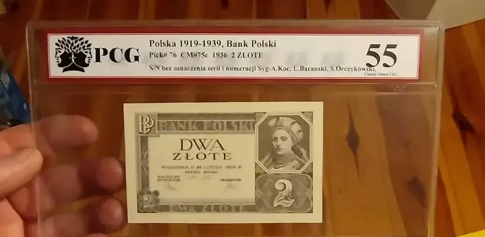 Banknot 2zl z 1936r grading PCG 55 bez serii i numeracji rzadkość. — praca twórcy jjd na Freshwall Marketplace