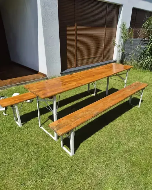 Drewniany piękny zestaw biesiadny stół i dwie ławy boho drewno 12 osób — praca twórcy ona na Freshwall Marketplace