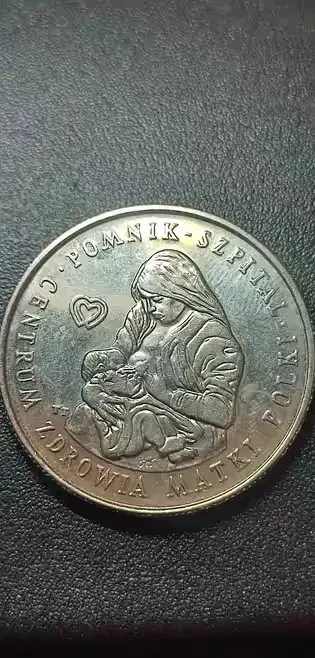 Moneta 100 złotych z 1985 roku-Centrum Zdrowia Matki Polki Pomnik Szpi — praca twórcy Piotr na Freshwall Marketplace