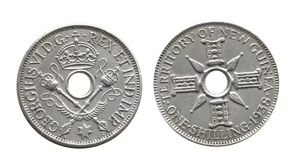 New Guinea 1 shilling 1938, srebrо (5.37 grams) 0.925 — praca twórcy Eugeniusz na Freshwall Marketplace