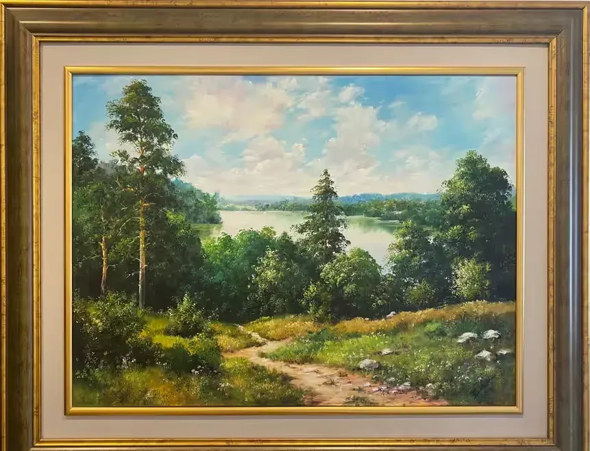 Obraz olejny "Widok ze wzniesienia na jezioro" — praca twórcy Łukasz na Freshwall Marketplace