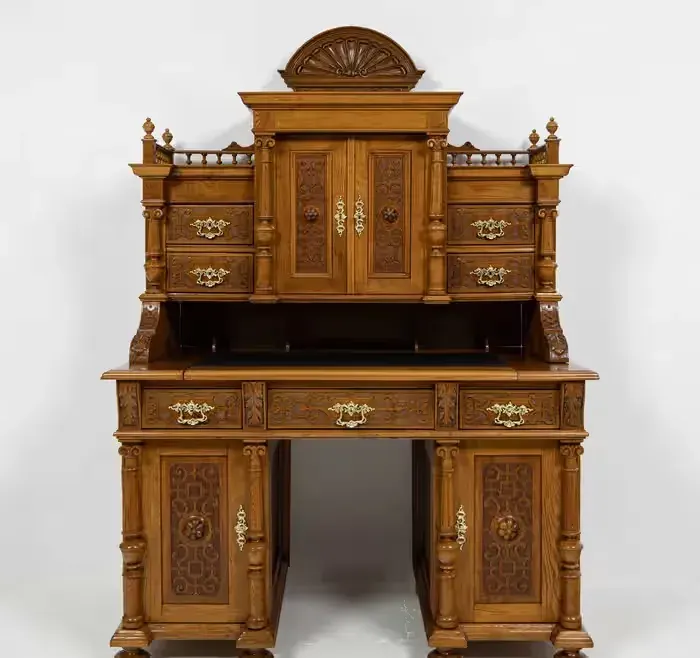 Pałacowe Biurko z Nadstawką w Stylu Neorenesansowym – Lity Dąb, Okres Gründerzeit, ok. 1880–1890 r. Antyk Po Renowacji Dostawa w Cenie — praca twórcy NeoAntyk na Freshwall Marketplace