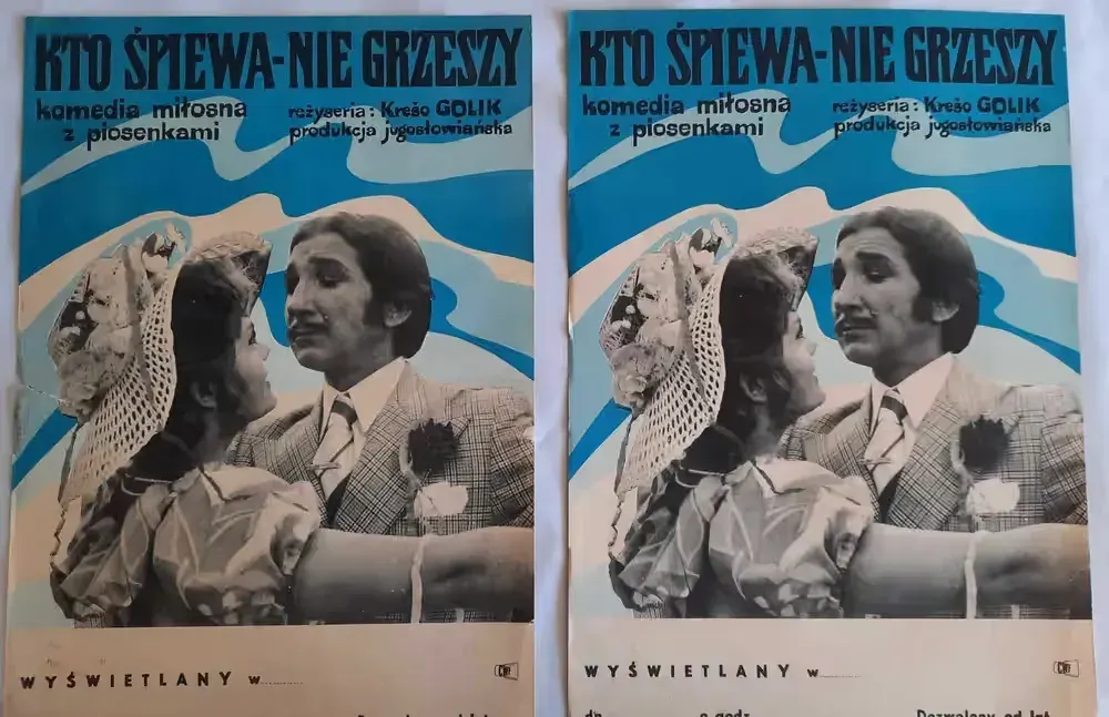 Plakat Filmowy Kto Śpiewa Nie Grzeszy ok. 1970 r. Oryginał Vintage PRL — praca twórcy galeriaszafa na Freshwall Marketplace