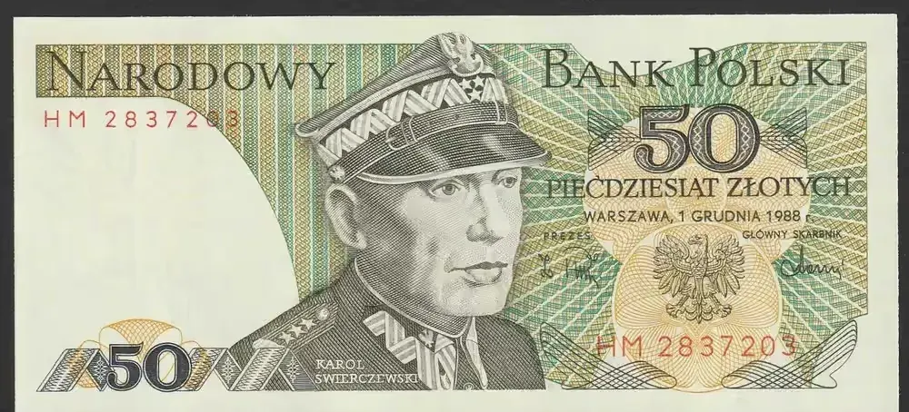 Polska 50 złotych 1988 - Karol Świerczewski - stan bankowy UNC — praca twórcy Kuliaqan2 na Freshwall Marketplace