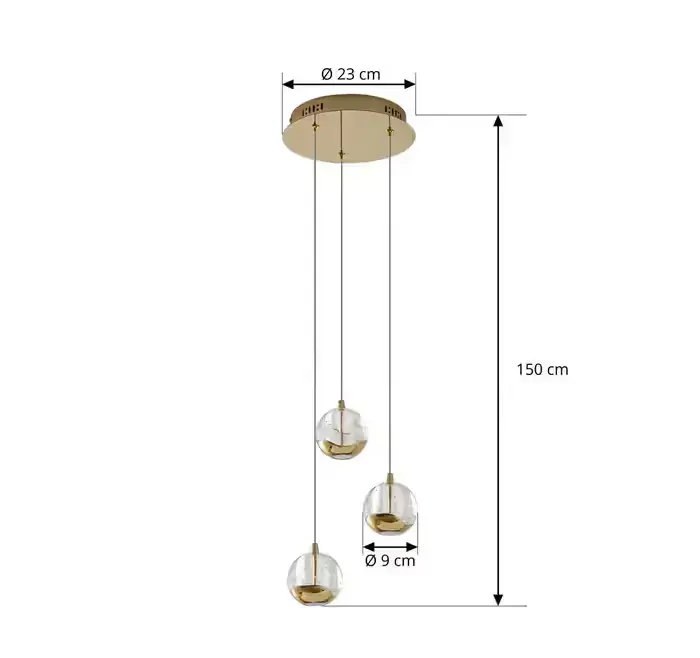 Lampa wisząca z trzema szklanymi kulami w kolorze błyszczącego złota — praca twórcy Agata na Freshwall Marketplace