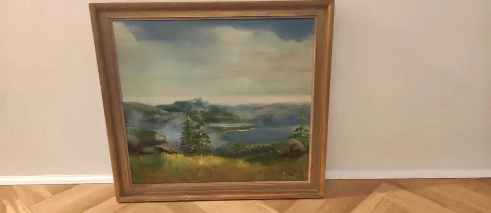 Obraz krajobraz z 1949 ręcznie malowany z ramą — praca twórcy Katarzyna na Freshwall Marketplace