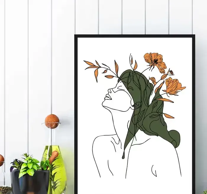 plakat kobieta i kwiaty abstrakcja, plakat do salonu w ramę kobieta — praca twórcy DRUKARNIA PATRZ na Freshwall Marketplace