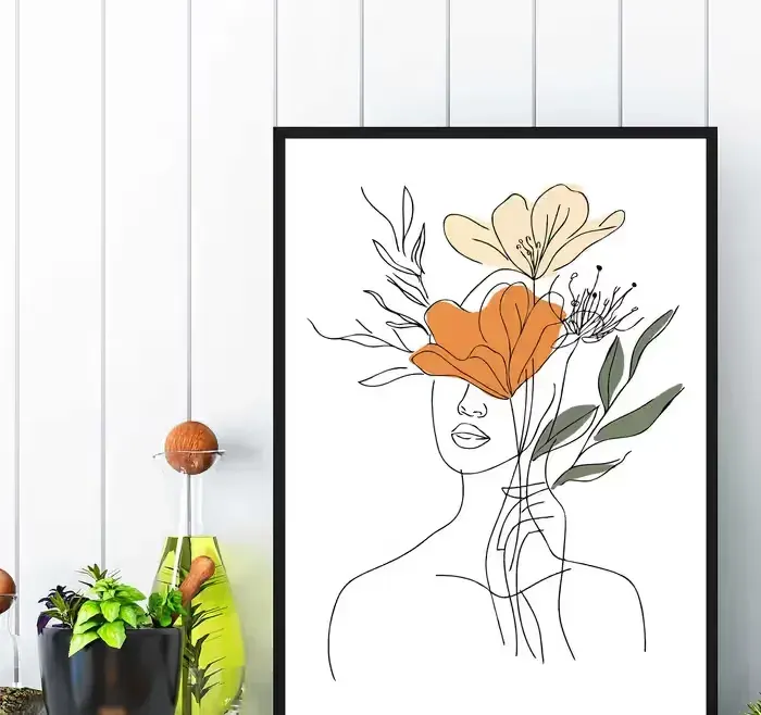 plakat kobieta i kwiaty abstrakcja, plakat do salonu w ramę kobieta — praca twórcy DRUKARNIA PATRZ na Freshwall Marketplace