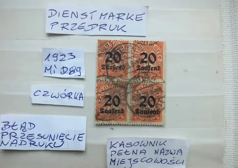 4szt. znaczki Mi D90 BŁĄD przedruk DIENST Niemcy 1923r. Rzesza DROŻSZE — praca twórcy Marek na Freshwall Marketplace