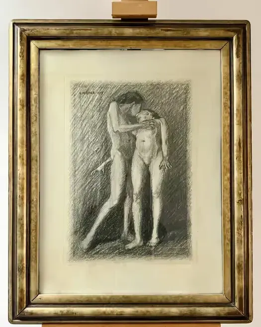 Akt Ernst Wienes Oryginalny sygnowany obraz  1919r. Rama Art Déco — praca twórcy ArtCollector na Freshwall Marketplace