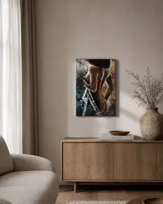 Akt kobiecy w przestrzeni / Obraz akrylowy 55×38 cm – portret kobiecy (akt), ręcznie malowany — praca twórcy Kate na Freshwall Marketplace