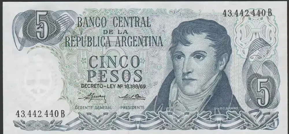 Argentyna 5 pesos 1974/76 - generał Belgrano - stan bankowy UNC — praca twórcy Szedert na Freshwall Marketplace