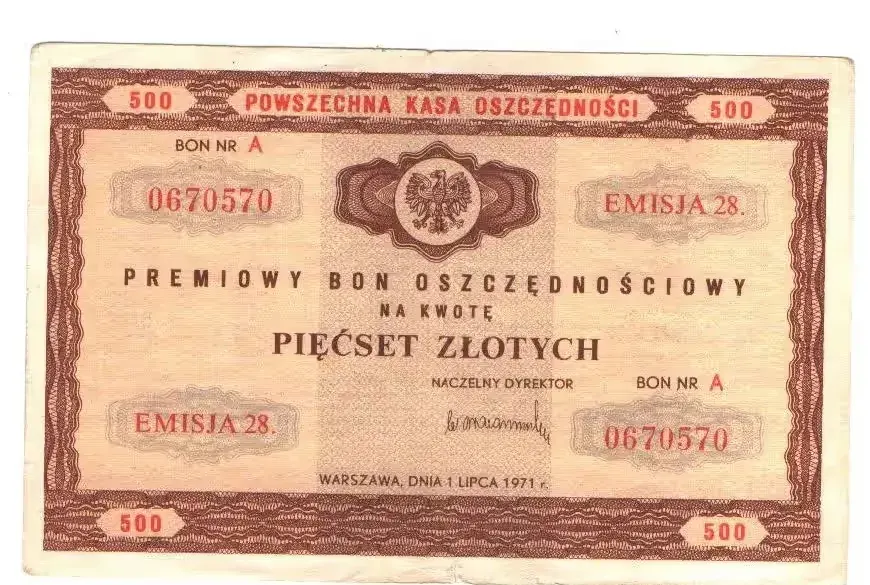 Bon oszczędnościowy 500 zł 1971r emisja 28 nr A [b179] — praca twórcy WALDEK na Freshwall Marketplace