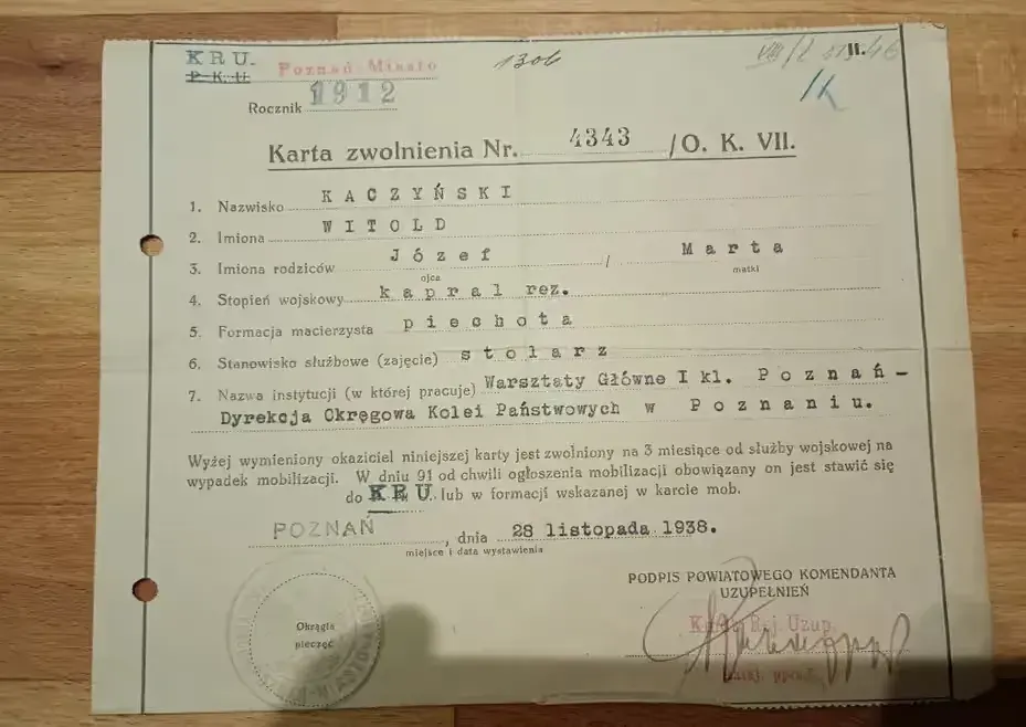 Dokument wojskowy II RP 1938 Poznań — praca twórcy ojjjjjjjjj na Freshwall Marketplace