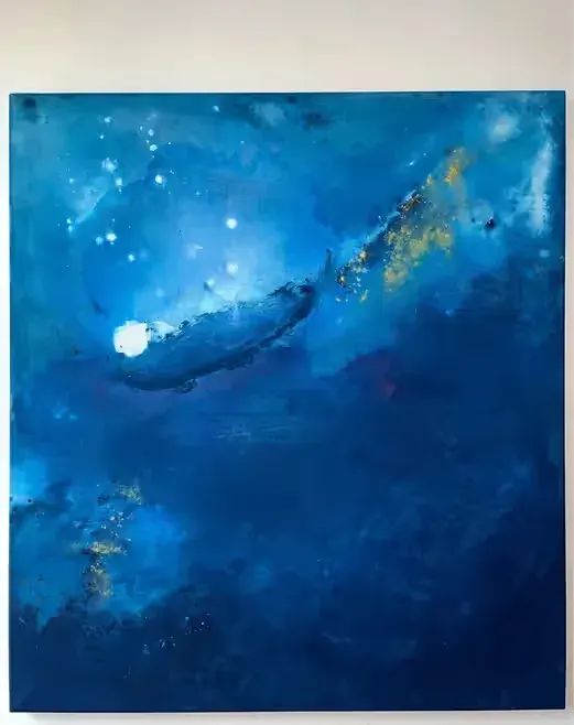 Duży obraz abstrakcyjny 100x90 niebieski granatowy ocean morze woda — praca twórcy Ola na Freshwall Marketplace