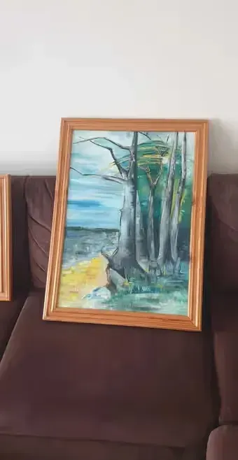 Duzy obraz olejny drzewo jan michalak 84 klif morze drzewa las pejzaz — praca twórcy Justyna na Freshwall Marketplace
