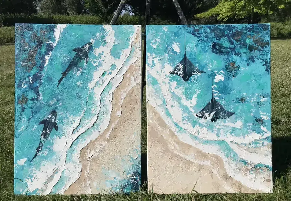 Dwuczęściowy dwiptych „Życie w oceanie” (2×55×75 cm) — praca twórcy svetavolivach1233 na Freshwall Marketplace