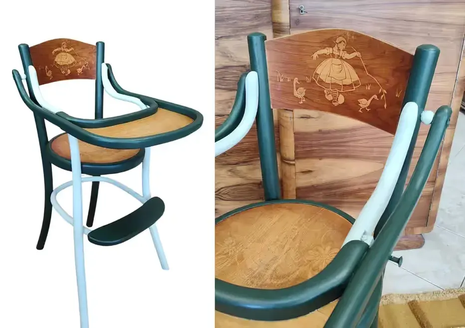 Dziecięce drewniane krzesełko do karmienia vintage — praca twórcy Maja Fortuna na Freshwall Marketplace