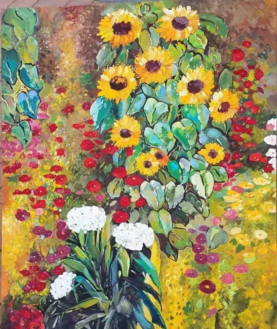 Gustav Klimt "Słoneczniki" -obraz malowany farbami olejnymi na płótnie — praca twórcy zofiamariannabrzezinska na Freshwall Marketplace