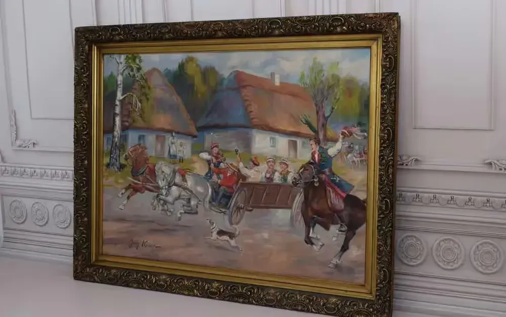 Jerzy Kossak - Wesele Krakowskie - Polski Stary Obraz Olejny — praca twórcy AntykiDecco na Freshwall Marketplace