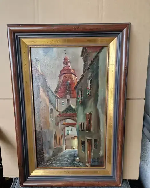 Karl Fuchshuber 1941 – pejzaż miejski weduta Weiden obraz olej na desce — praca twórcy Alter_ego na Freshwall Marketplace