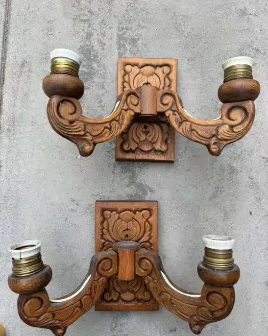 Kinkiety drewniane ręcznie robione antyk, 1930 rok — praca twórcy Kacper na Freshwall Marketplace