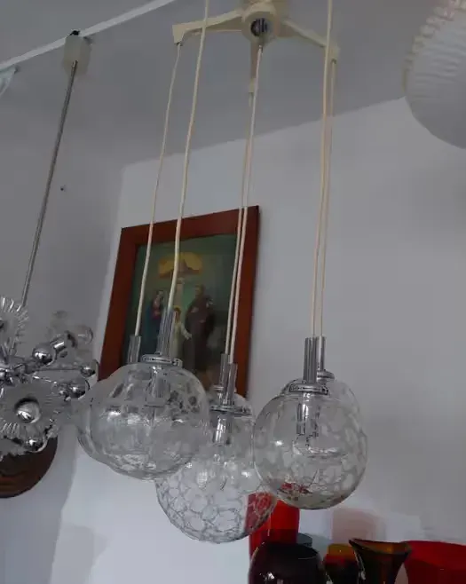 Lampa wisząca szkło chrom z lat 70 w stylu SPACE AGE — praca twórcy Robert na Freshwall Marketplace