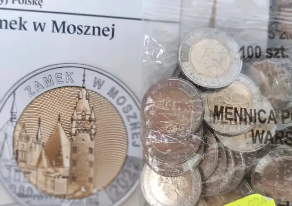 Monety 5 zł 100 sztuk worek menniczy Zamek w Mosznej NBP inwestycja — praca twórcy Michał na Freshwall Marketplace