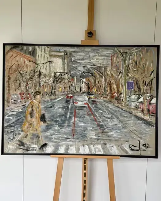 Oryginalny Obraz olejny  Davida Izquierdo – „Passeando en Passeig de Gràcia”, 1993 r. – Wybitne dzieło Barcelony z pełną dokumentacją proweniencji Top — praca twórcy ArtCollector na Freshwall Marketplace