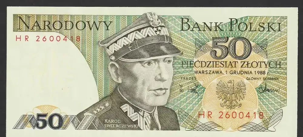 Polska 50 złotych 1988 - Karol Świerczewski - HR - stan bankowy UNC — praca twórcy Papierski33 na Freshwall Marketplace