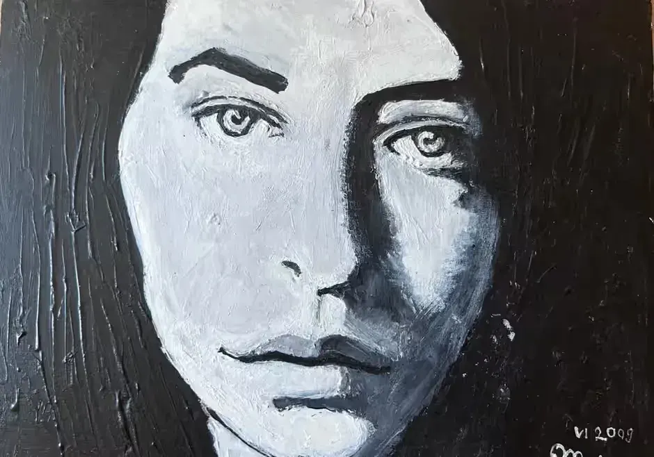 Portret w czerni i bieli akryl na płótnie — praca twórcy Monika na Freshwall Marketplace