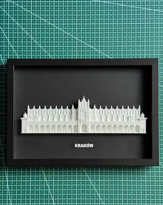 Relief 3D Sukiennice Kraków | Autorska dekoracja w ramie | Pamiątka z Krakowa 20x30 cm — praca twórcy Viktor_3D na Freshwall Marketplace