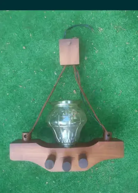 Rustykalna Lampa drewno, szkło wisząca PRL — praca twórcy Ola na Freshwall Marketplace
