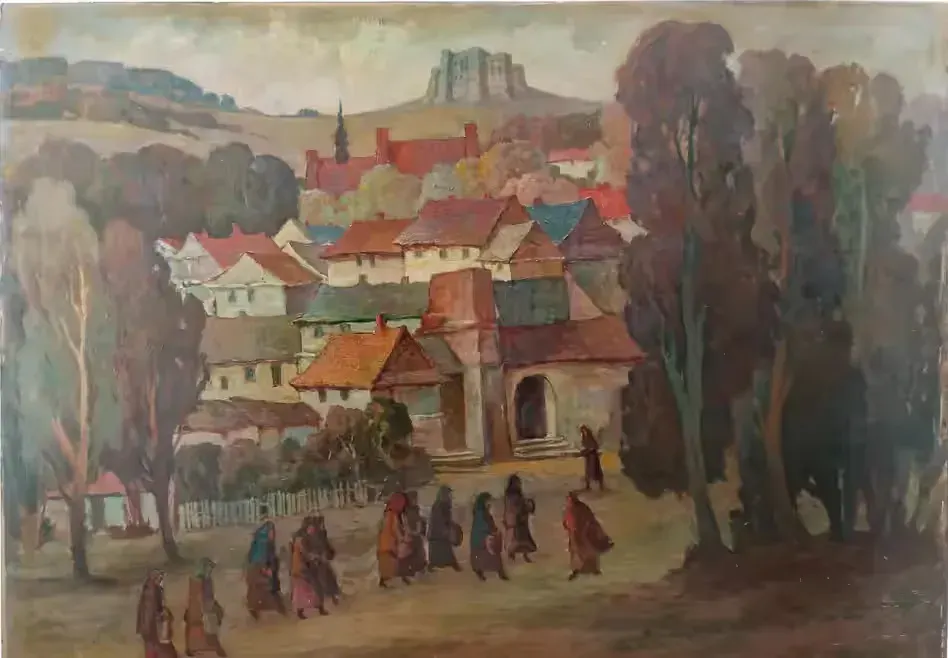 "Stare miasteczko" Kazimierz Pieniążek obraz olejny na płycie spilśninej 122x90 cm — praca twórcy Grzegorz na Freshwall Marketplace