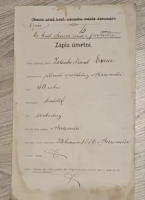 Stary akt zgonu po Czesku. 1917 r — praca twórcy Mariusz na Freshwall Marketplace