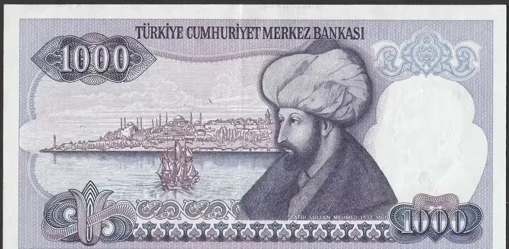 Turcja 1000 lirasi 1970 - Mustafa Kemal - stan bankowy UNC — praca twórcy Korund na Freshwall Marketplace