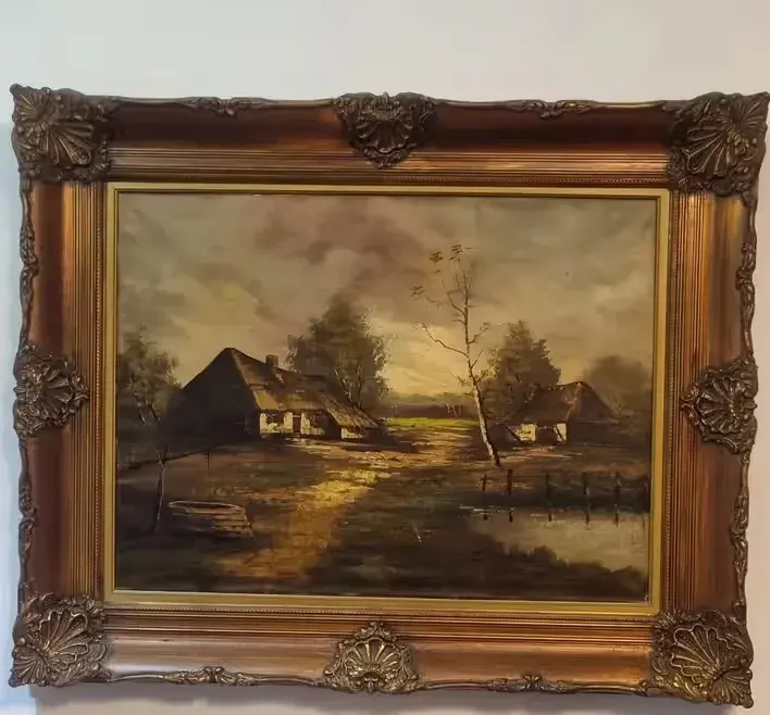 Zabytkowy  olejny obraz na płótnie ,, Krajobraz wiejski ,,107/87cm — praca twórcy Iryna na Freshwall Marketplace
