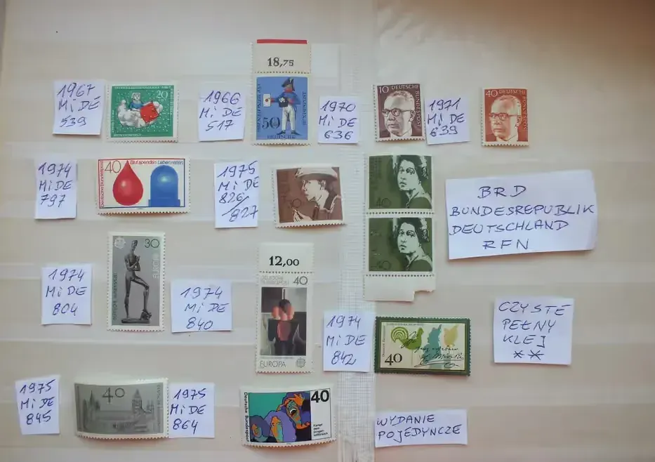zestaw 13szt. znaczki Mi797 RFN 1967 / 1975r. Niemcy BRD czyste ** — praca twórcy Marek na Freshwall Marketplace
