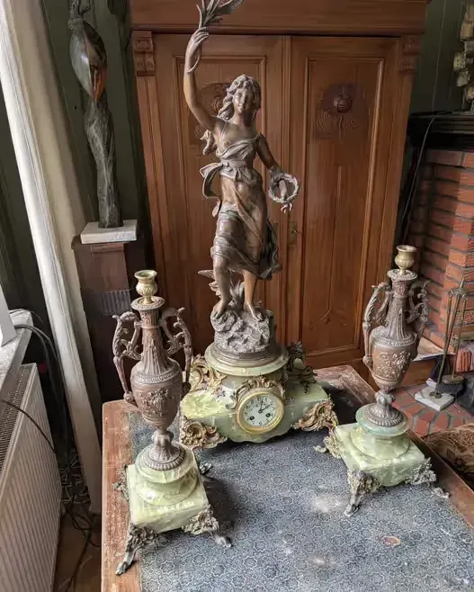 Zestaw kominkowy, zegar, świeczniki, rzeźba Henryk II Kossowski, 92 cm — praca twórcy Krzysztof na Freshwall Marketplace