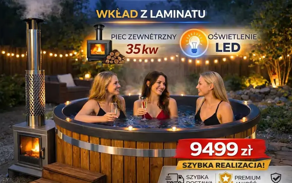 BALIA OGRODOWA PREMIUM 2m Jakuzzi 6-8os, piec zewnetrzny, producent spa led hydromasaż — praca twórcy Icebarrel.pl na Freshwall Marketplace