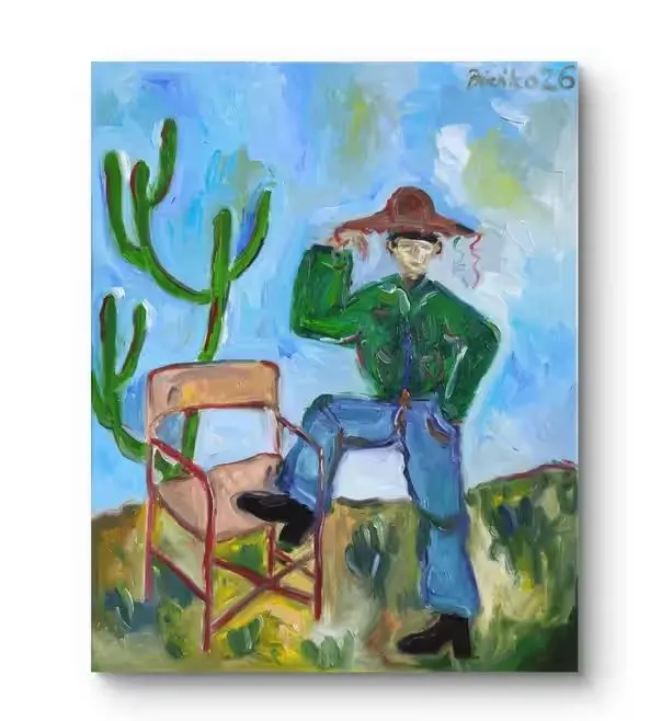 Obraz abstrakcja surrealizm Cowboy western Boho japadni vintage retro stylowy artdeco — praca twórcy Katarzyna na Freshwall Marketplace