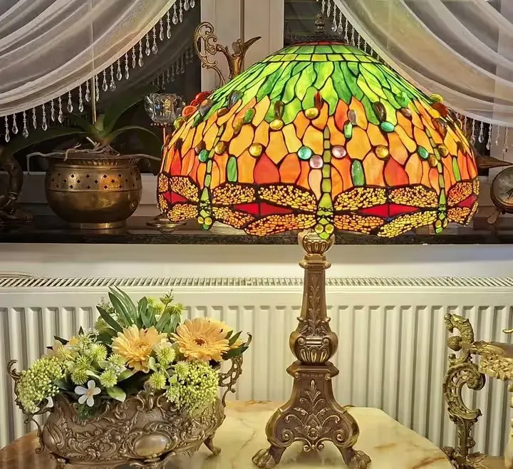 Piękna Lampa witrażowa (w stylu Tiffany) DRAGONFLY , wys.75cm,sred.51cm- stan idealny — praca twórcy Jola na Freshwall Marketplace