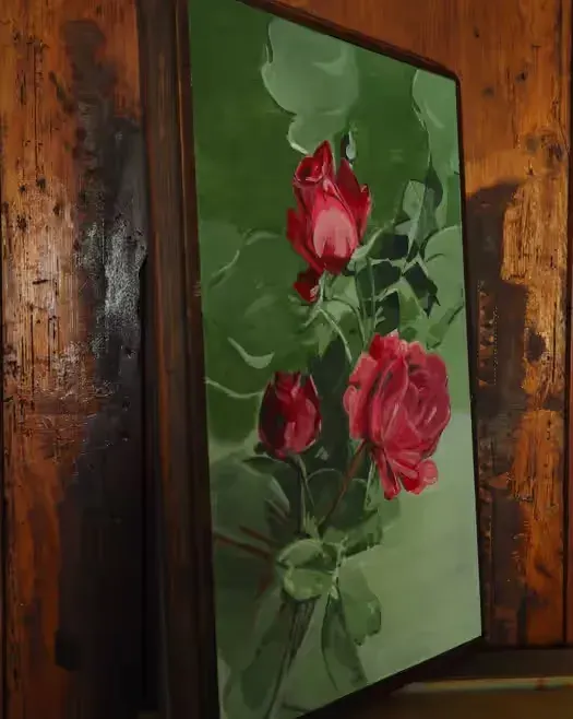 Bukiet Róż-Akryl na Starej Desce-Styl Art-Deco-Vintage — praca twórcy Vintage na Freshwall Marketplace