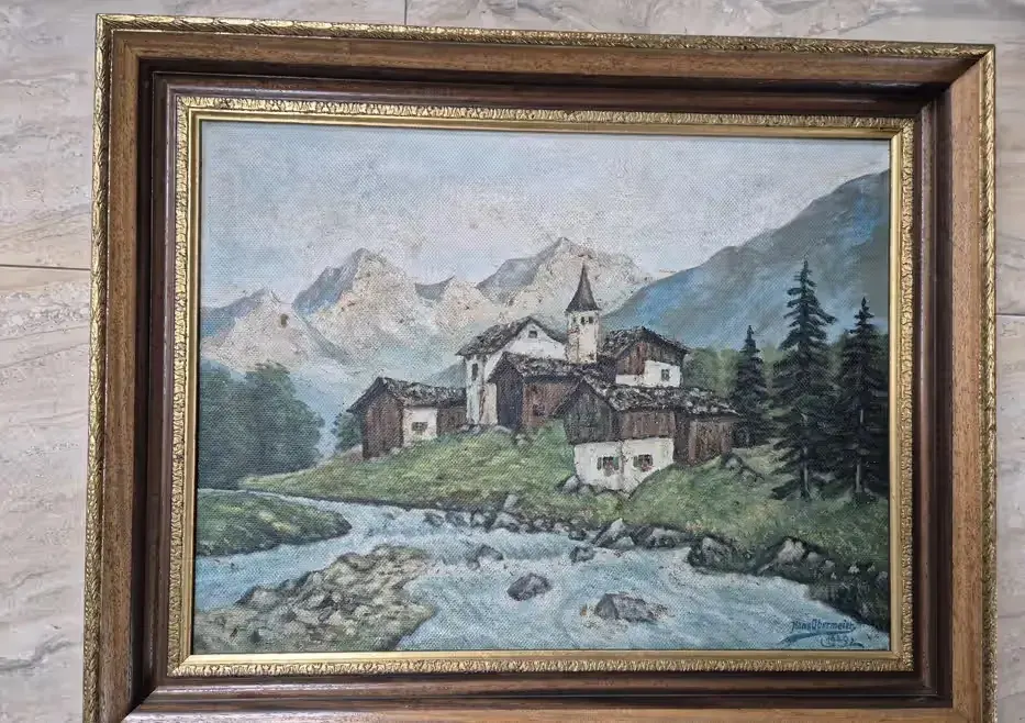Obraz olejny - górska miejscowość -  wym. 60 x 75 cm — praca twórcy Bartek na Freshwall Marketplace