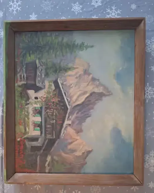 Obraz Olejny na Płótnie "Górskie Schronisko" – Józef Serwin, 1999 | W RAMIE 40x35 cm — praca twórcy Daniel na Freshwall Marketplace